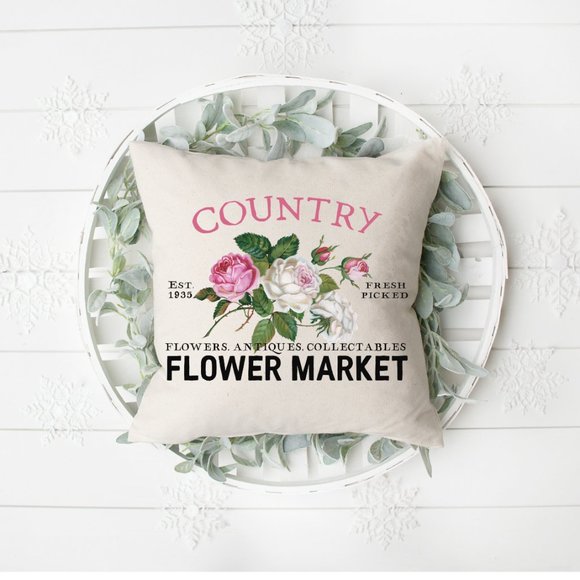 Country Flowers, Pillow Cover, Spring, Summer,Gift - Picture 1 of 4